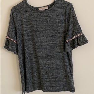 Grey Knit Ruffle Sleeve Top